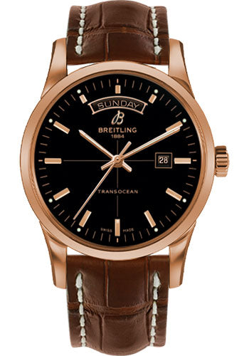 Breitling R4531012/BB70/738P/R20D.1 Transocean Day & Date 43mm Red Gold Case - Black Dial - Gold Croco Strap Main image