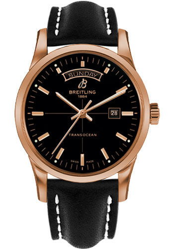 Breitling R4531012/BB70/436X/R20D.1 Transocean Day & Date 43mm Red Gold Case - Black Dial - Black Leather Strap Main image