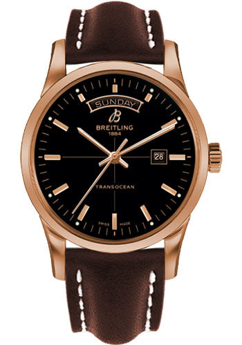 Breitling R4531012/BB70/438X/R20D.1 Transocean Day & Date 43mm Red Gold Case - Black Dial - Brown Leather Strap Main image