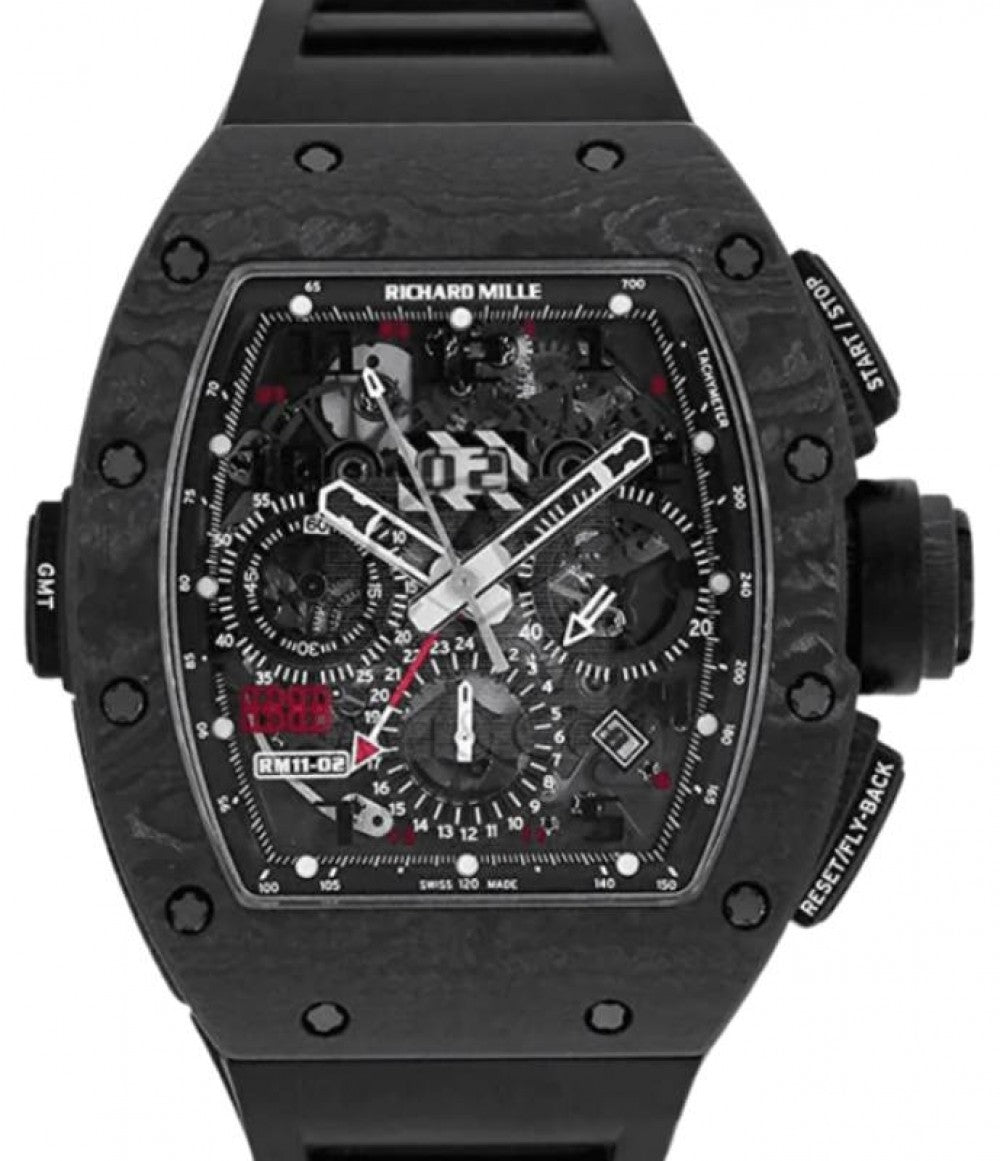 Richard Mille RM 11-02 Automatic Flyback Chronograph Dual Time Zone Jet Black Carbon NTPT