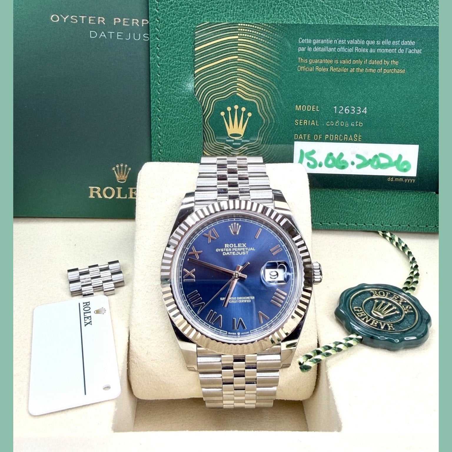 Rolex Datejust 126334 Jubilee Stainless Steel New Bright Blue Dial Fluted Bezel