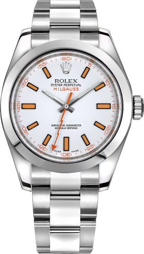 Rolex Milgauss 116400 40mm Stainless Steel White Dial Smooth Bezel Oyster Bracelet