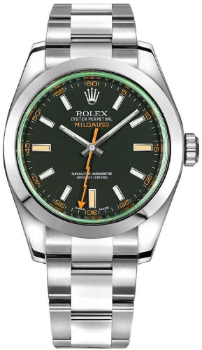 Rolex Milgauss 116400GV 40mm Green Crystal Stainless Steel Black Dial