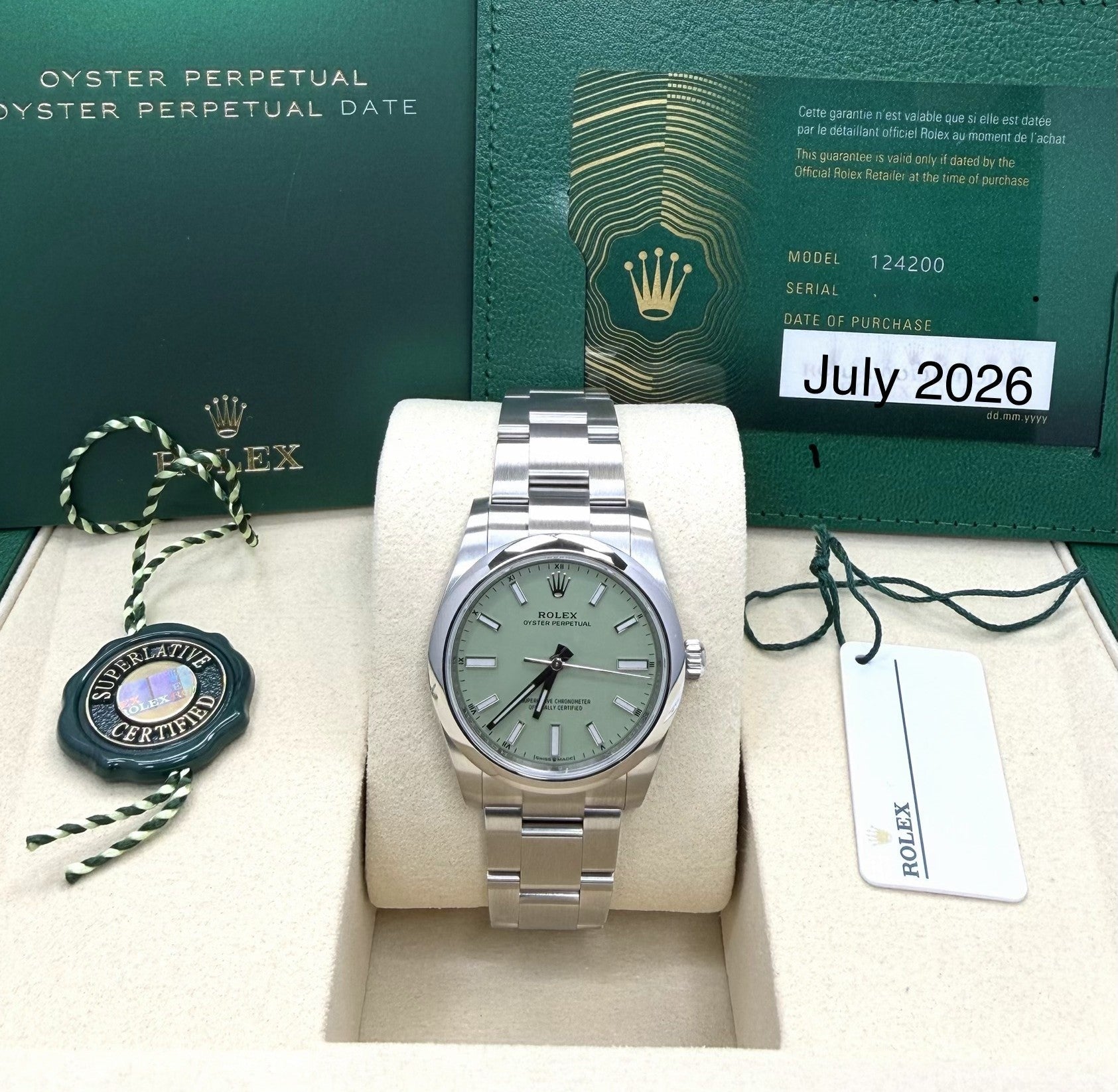 Rolex Oyster Perpetual 124200 Pistachio Dial Stainless Steel - ORATIME CO Main image
