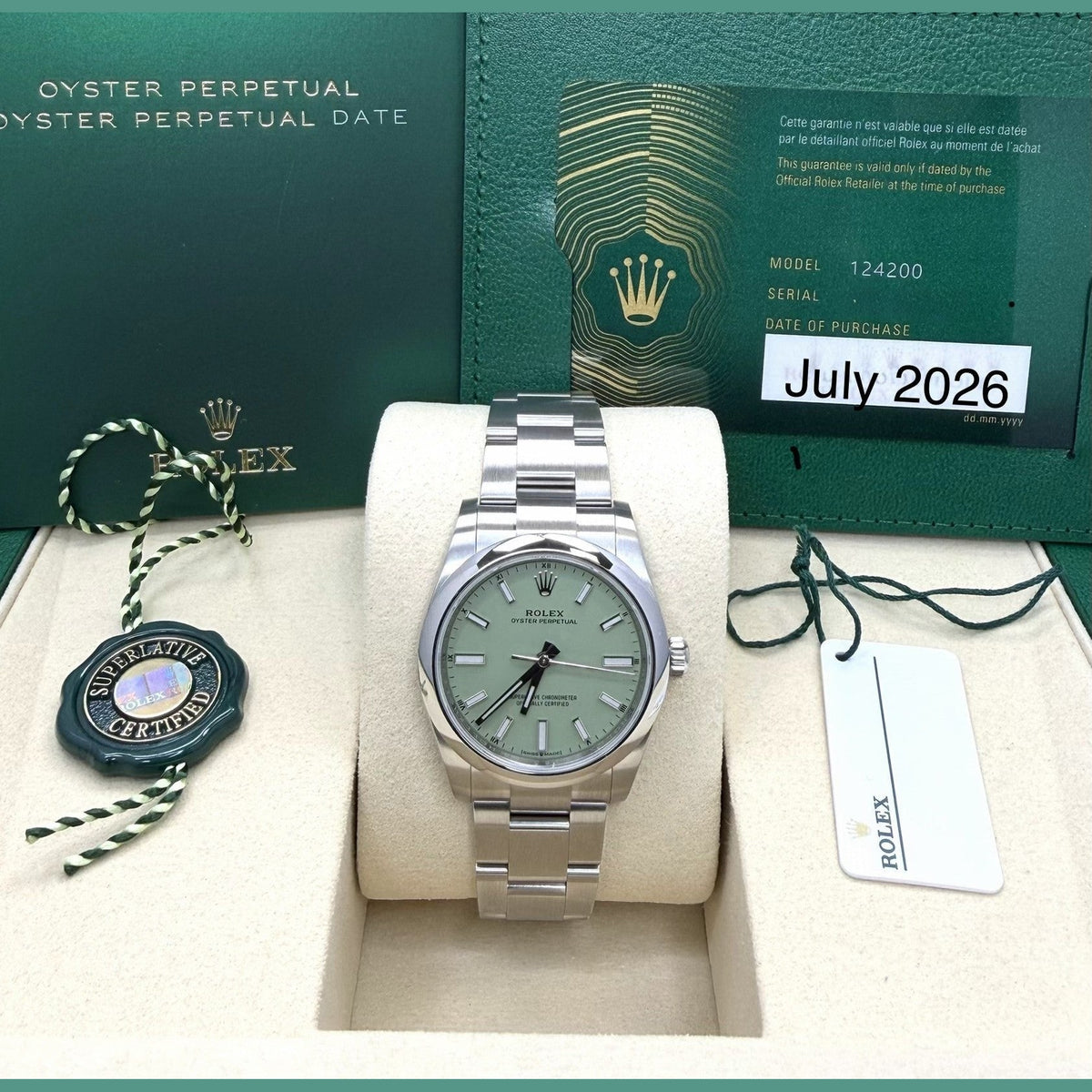 Rolex Oyster Perpetual 124200 Pistachio Dial Stainless Steel - ORATIME CO