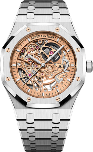 Audemars Piguet Royal Oak 15407ST.OO.1220ST.02 41mm Double Balance Wheel Openworked Steel Pink Gold-Toned Dial