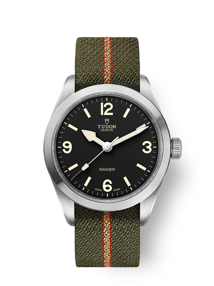 Tudor Ranger M79950-0003 39mm steel case, Green, red and beige fabric strap