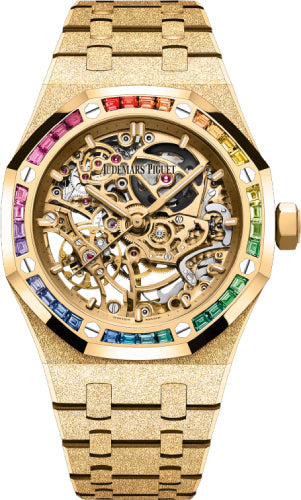 Audemars Piguet Royal Oak 15468BA.YG.1259BA.01 37mm Frosted Gold Double Balance Wheel Openworked Yellow Gold Rainbow Sapphire Dial Main image