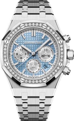 Audemars Piguet Royal Oak 26715ST.ZZ.1356ST.01 38mm Chronograph Stainless Steel Light Blue Dial Diamond Bezel