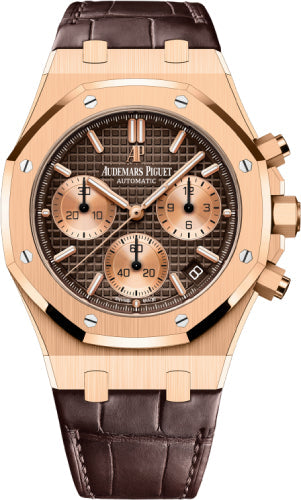 Audemars Piguet Royal Oak 26239OR.OO.D821CR.01 41mm Selfwinding Chronograph Rose Gold Brown Dial Strap