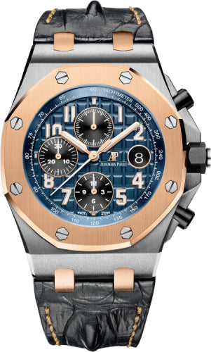 Audemars Piguet Royal Oak Offshore 26471SR.OO.D101CR.01 42mm Selfwinding Chronograph Stainless Steel Blue Dial Rose Gold Bezel & Leather Strap