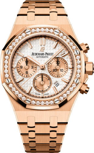 Audemars Piguet Royal Oak 26315OR.ZZ.1256OR.01 38mm Chronograph Rose Gold Silver Dial Diamond Bezel