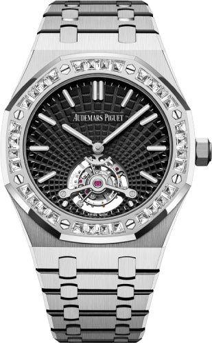 Audemars Piguet Royal Oak 26521BC.ZZ.1220BC.01 Toubillion 41mm Extra-Thin White Gold Black Dial Diamond Bezel