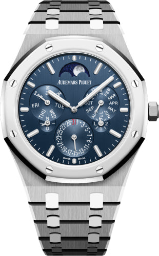 Audemars Piguet Royal Oak 26586IP.OO.1240IP.01 41mm Perpetual Calendar Ultra-Thin Titanium Platinum Bezel Blue Dial
