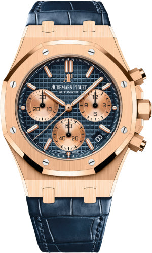 Audemars Piguet Royal Oak 26239OR.OO.D315CR.01 41mm Selfwinding Chronograph Rose Gold Blue Dial Strap