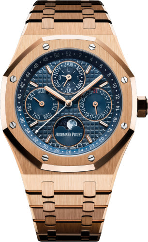 Audemars Piguet Royal Oak 26574OR.OO.1220OR.02 Perpetual 41mm Calendar Rose Gold Blue Dial