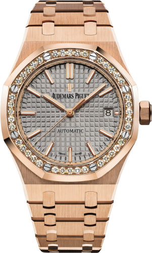 Audemars Piguet Royal Oak 15451OR.ZZ.1256OR.02 37mm Selfwinding Rose Gold Gray Index Diamond Bezel Rose Gold Bracelet
