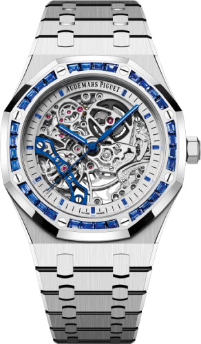 Audemars Piguet Royal Oak 15412BC.SS.1220BC.02 41mm Double Balance Wheel Openworked White Gold Baguette Sapphire Bezel