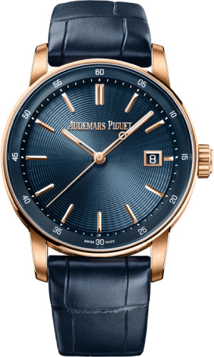 Audemars Piguet Code 11.59 77410OR.OO.A342CR.01 Selfwinding 38mm Pink Rose Gold Blue Dial Leather Strap