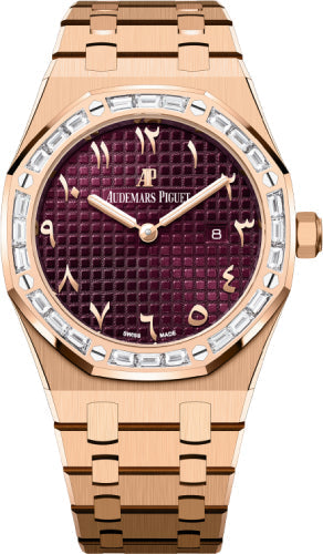 Audemars Piguet Royal Oak 67656OR.ZZ.1261OR.01 33mm Rose Gold Diamond Baguette Bezel Purple Dial
