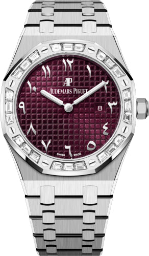 Audemars Piguet Royal Oak 67656BC.ZZ.1261BC.01 33mm White Gold Diamond Baguette Bezel Purple Dial
