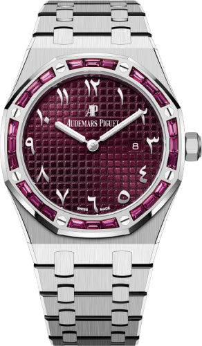 Audemars Piguet Royal Oak 67656BC.GR.1261BC.01 Quartz 33mm White Gold Garnet Baguette Bezel - Purple Dial