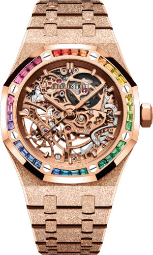 Audemars Piguet Royal Oak 15468OR.YG.1259OR.01-B 37mm Frosted Gold Double Balance Wheel Openworked Rainbow Set Bezel
