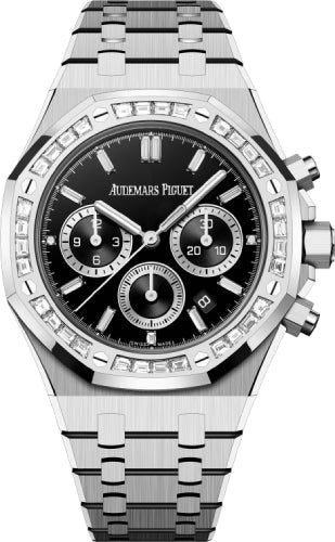 Audemars Piguet Royal Oak 26715BC.ZZ.1356BC.02 38mm Chronograph White Gold Diamond Set Bezel Black Onyx Diamond Baguette Dial Main image