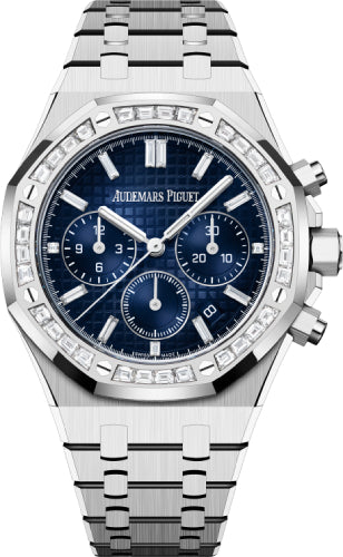 Audemars Piguet Royal Oak 26715BC.ZZ.1356BC.01 38mm Chronograph White Gold Diamond Set Bezel Blue Diamond Baguette Dial Main image