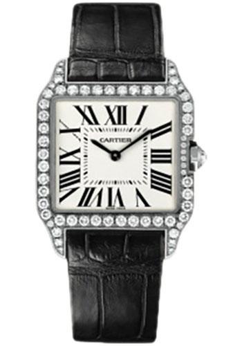 Cartier Santos-Dumont WH100251 Small White Gold Diamond Case - Silver Dial - Alligator Strap