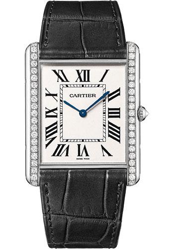 Cartier Tank Louis Cartier WT200006 Extra large White Gold Diamond Case - Black Alligator Strap